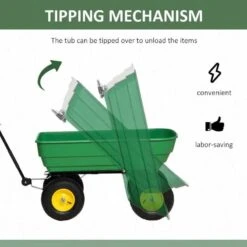 Outsunny 125 Litre Garden Trolley With Tipper - Green - 845-636V01 -OUTSUNNY Sales Shop o u outsunny 845 636v01 3