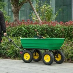 Outsunny 125 Litre Garden Trolley With Tipper - Green - 845-636V01 -OUTSUNNY Sales Shop o u outsunny 845 636v01 9