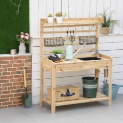 Outsunny Potting Bench With Sieve Screen & Removable Sink - Brown - 845-664ND -OUTSUNNY Sales Shop o u outsunny 845 664nd outdoor