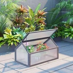 Outsunny Cold Frame Mini Wooden Polycarbonate Greenhouse With Openable Top 49.5H X 90L X 52Wcm - Grey - 845-671GY