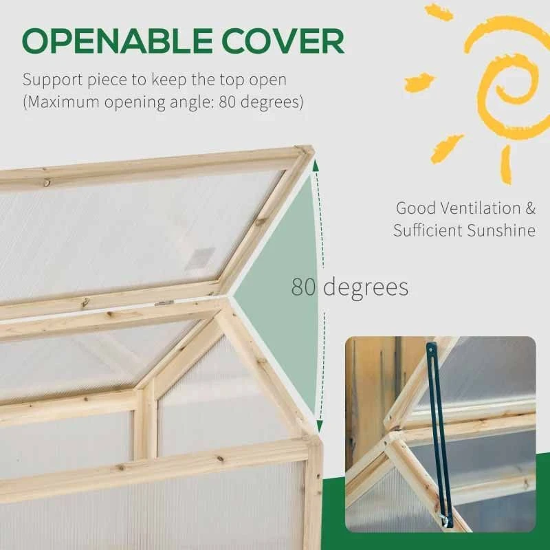 Outsunny Cold Frame Wooden Greenhouse With Openable Top Cover 49.5H X 90L X 52Wcm - Natural - 845-671ND 5 Outsunny Cold Frame Wooden Greenhouse With Openable Top Cover 49.5H X 90L X 52Wcm - Natural - 845-671ND - Image 5