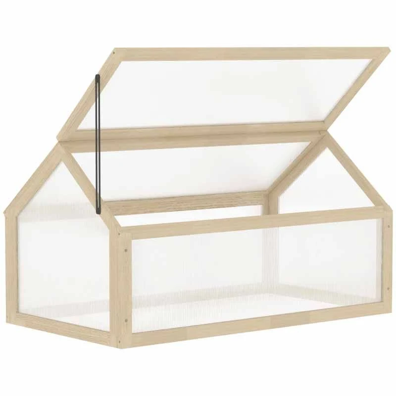 Outsunny Cold Frame Wooden Greenhouse With Openable Top Cover 49.5H X 90L X 52Wcm - Natural - 845-671ND 3 Outsunny Cold Frame Wooden Greenhouse With Openable Top Cover 49.5H X 90L X 52Wcm - Natural - 845-671ND - Image 3