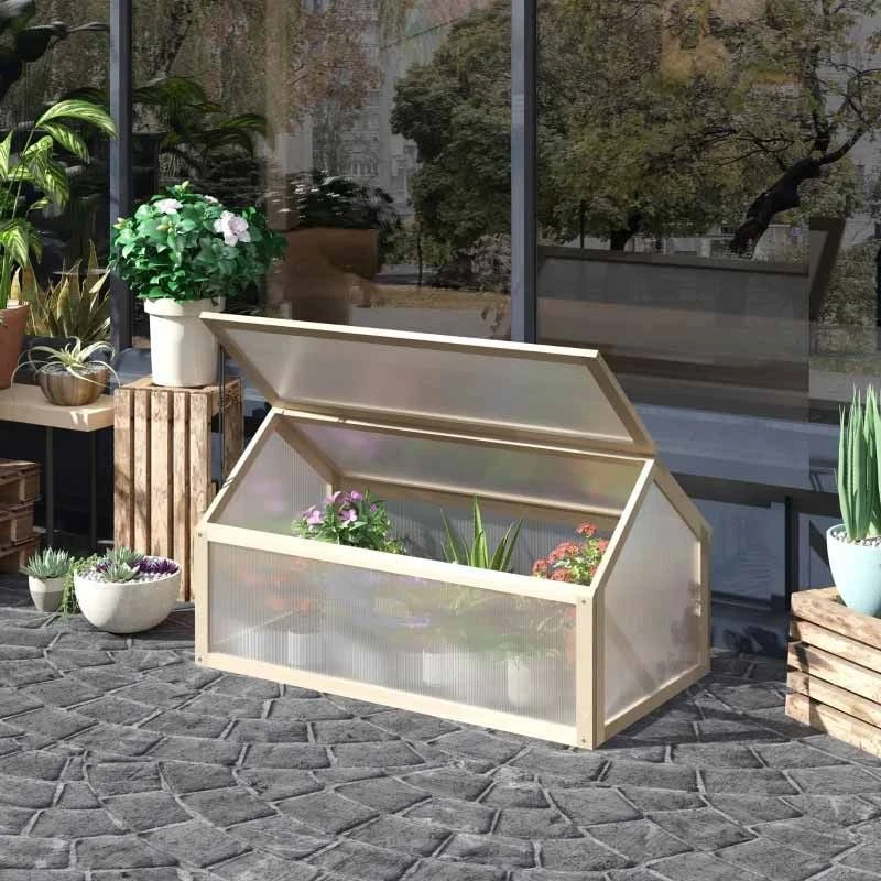 Outsunny Cold Frame Wooden Greenhouse With Openable Top Cover 49.5H X 90L X 52Wcm - Natural - 845-671ND 10 Outsunny Cold Frame Wooden Greenhouse With Openable Top Cover 49.5H X 90L X 52Wcm - Natural - 845-671ND - Image 10