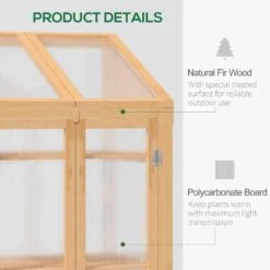 Outsunny Wooden Greenhouse Cold Frame With Openable Lid & Double Door 70L X 50W X 120Hcm - Brown - 845-672BN -OUTSUNNY Sales Shop o u outsunny 845 672bn details