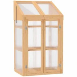 Outsunny Wooden Greenhouse Cold Frame With Openable Lid & Double Door 70L X 50W X 120Hcm - Brown - 845-672BN -OUTSUNNY Sales Shop o u outsunny 845 672bn full