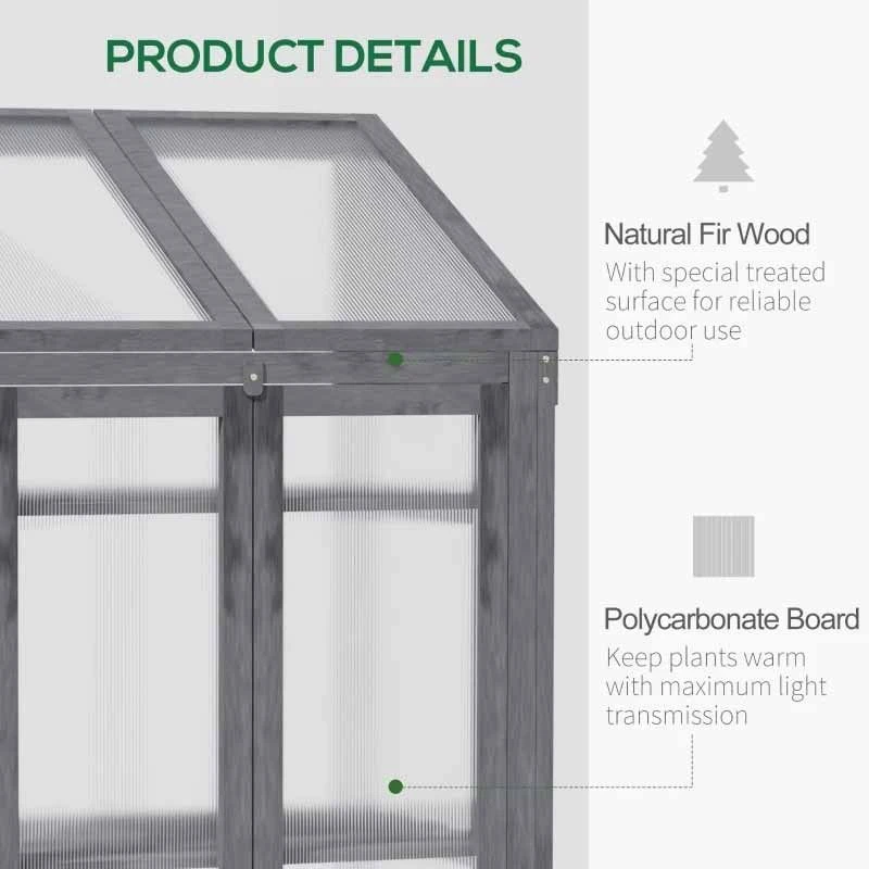 Outsunny Wooden Greenhouse Cold Frame With Openable Lid & Double Door 70L X 50W X 120Hcm - Grey - 845-672GY 4 Outsunny Wooden Greenhouse Cold Frame With Openable Lid & Double Door 70L X 50W X 120Hcm - Grey - 845-672GY - Image 4