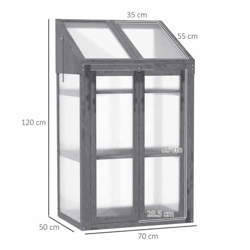 Outsunny Wooden Greenhouse Cold Frame With Openable Lid & Double Door 70L X 50W X 120Hcm - Grey - 845-672GY 2 Outsunny Wooden Greenhouse Cold Frame With Openable Lid & Double Door 70L X 50W X 120Hcm - Grey - 845-672GY - Image 2