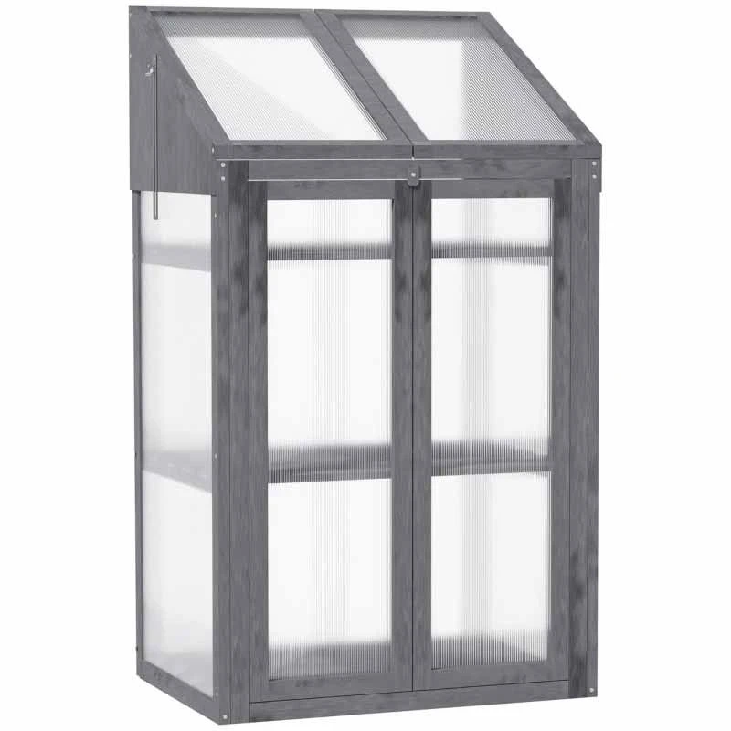 Outsunny Wooden Greenhouse Cold Frame With Openable Lid & Double Door 70L X 50W X 120Hcm - Grey - 845-672GY 3 Outsunny Wooden Greenhouse Cold Frame With Openable Lid & Double Door 70L X 50W X 120Hcm - Grey - 845-672GY - Image 3