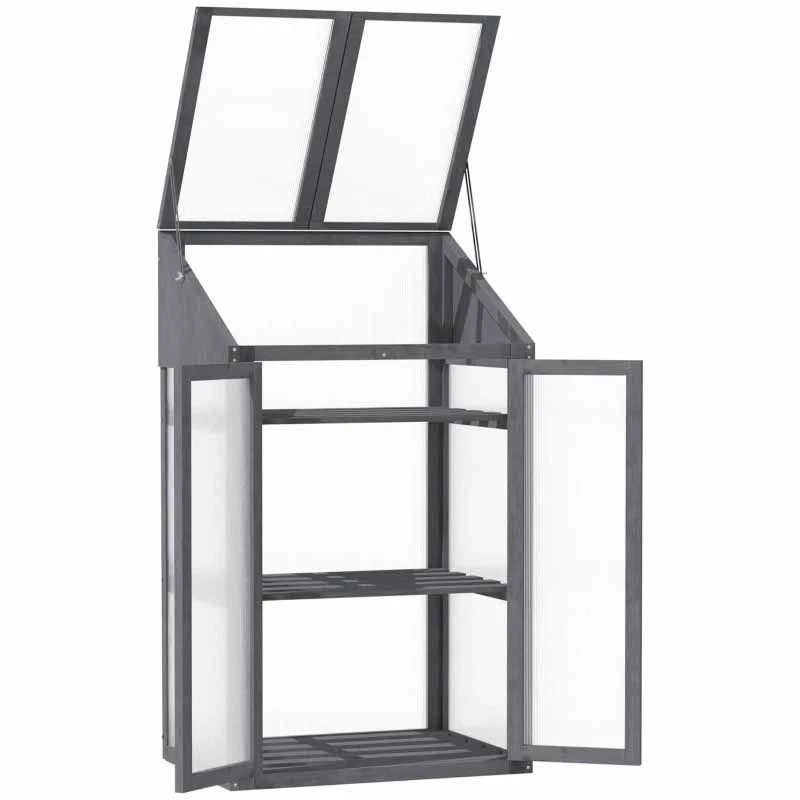 Outsunny Wooden Greenhouse Cold Frame With Openable Lid & Double Door 70L X 50W X 120Hcm - Grey - 845-672GY 7 Outsunny Wooden Greenhouse Cold Frame With Openable Lid & Double Door 70L X 50W X 120Hcm - Grey - 845-672GY - Image 7
