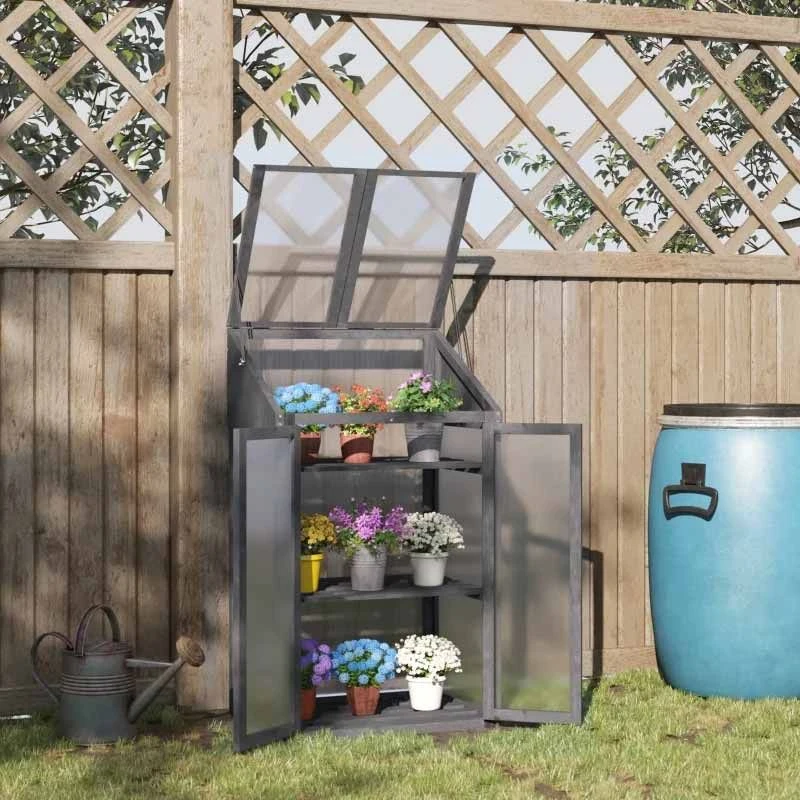 Outsunny Wooden Greenhouse Cold Frame With Openable Lid & Double Door 70L X 50W X 120Hcm - Grey - 845-672GY 10 Outsunny Wooden Greenhouse Cold Frame With Openable Lid & Double Door 70L X 50W X 120Hcm - Grey - 845-672GY - Image 10