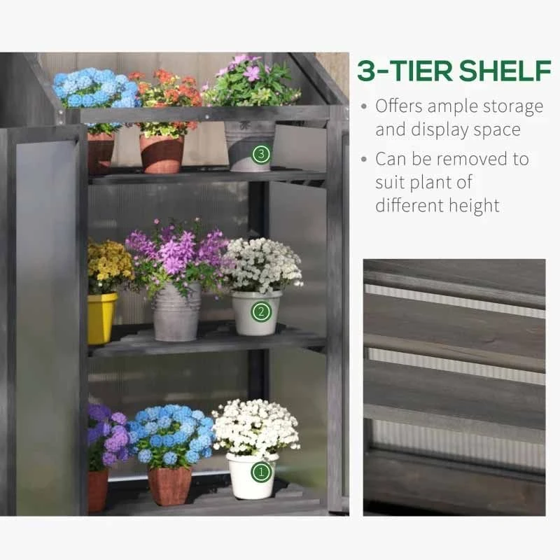 Outsunny Wooden Greenhouse Cold Frame With Openable Lid & Double Door 70L X 50W X 120Hcm - Grey - 845-672GY 5 Outsunny Wooden Greenhouse Cold Frame With Openable Lid & Double Door 70L X 50W X 120Hcm - Grey - 845-672GY - Image 5