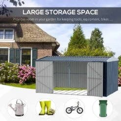 Outsunny 14 X 9ft Garden Outdoor Storage Shed With Lockable Door - Grey - 845-678 -OUTSUNNY Sales Shop o u outsunny 845 678 storage