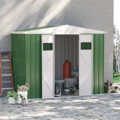 Outsunny 8 X 4ft Garden Outdoor Storage Shed With Lockable Door - Green - 845-681