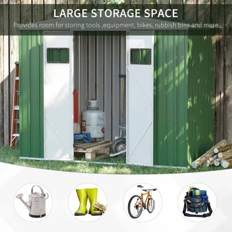 Outsunny 8 X 4ft Garden Outdoor Storage Shed With Lockable Door - Green - 845-681 4 Outsunny 8 X 4ft Garden Outdoor Storage Shed With Lockable Door - Green - 845-681 - Image 4