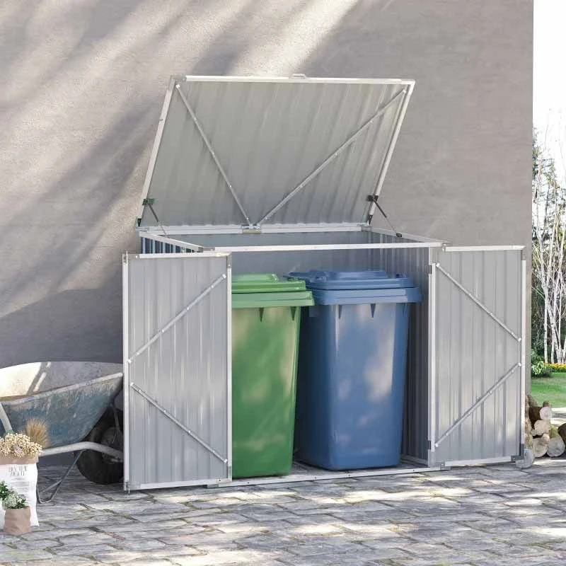 Outsunny 5ft X 3ft Steel 2-Bin Storage Shed With Double Locking Doors - Grey - 845-682 1 Outsunny 5ft X 3ft Steel 2-Bin Storage Shed With Double Locking Doors - Grey - 845-682