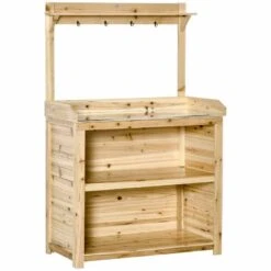 Outsunny Garden Potting Bench With Galvanized Metal Tabletop & Storage Shelves - Brown - 845-688 -OUTSUNNY Sales Shop o u outsunny 845 688 full