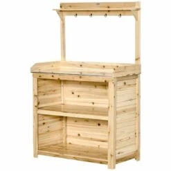 Outsunny Garden Potting Bench With Galvanized Metal Tabletop & Storage Shelves - Brown - 845-688 -OUTSUNNY Sales Shop o u outsunny 845 688 full2