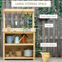 Outsunny Garden Potting Bench With Galvanized Metal Tabletop & Storage Shelves - Brown - 845-688 -OUTSUNNY Sales Shop o u outsunny 845 688 storage