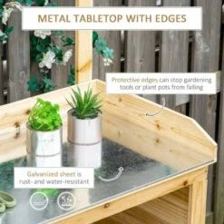 Outsunny Garden Potting Bench With Galvanized Metal Tabletop & Storage Shelves - Brown - 845-688 -OUTSUNNY Sales Shop o u outsunny 845 688 tabletop