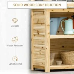 Outsunny Garden Potting Bench With Galvanized Metal Tabletop & Storage Shelves - Brown - 845-688 -OUTSUNNY Sales Shop o u outsunny 845 688 wood