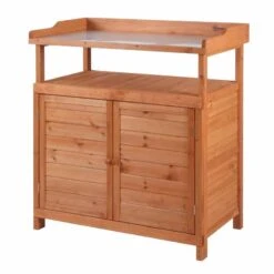 Outsunny Multi-function Potting Table With Storage Cabinet And Galvanized Table Top - Brown - 845-716 -OUTSUNNY Sales Shop o u outsunny 845 716 full2