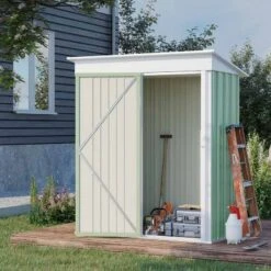 Outsunny Lean-to Metal Garden Shed With 2-Tier Adjustable Shelf - Green And White - 845-840V00YG
