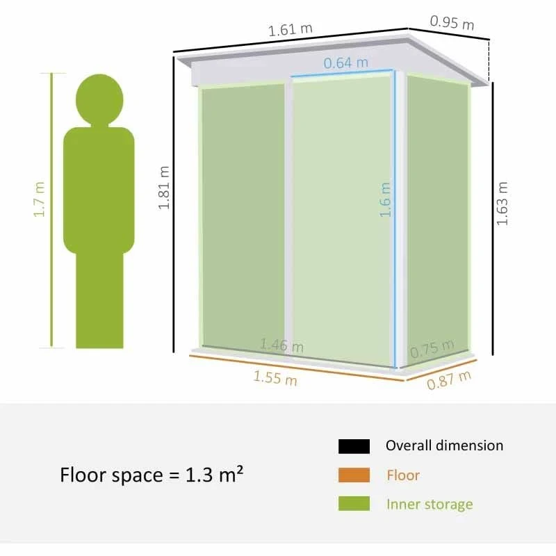 Outsunny Lean-to Metal Garden Shed With 2-Tier Adjustable Shelf - Green And White - 845-840V00YG 2 Outsunny Lean-to Metal Garden Shed With 2-Tier Adjustable Shelf - Green And White - 845-840V00YG - Image 2