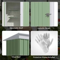 Outsunny Lean-to Metal Garden Shed With 2-Tier Adjustable Shelf - Green And White - 845-840V00YG 16 Outsunny Lean-to Metal Garden Shed With 2-Tier Adjustable Shelf - Green And White - 845-840V00YG -OUTSUNNY Sales Shop o u outsunny 845 840v00yg features