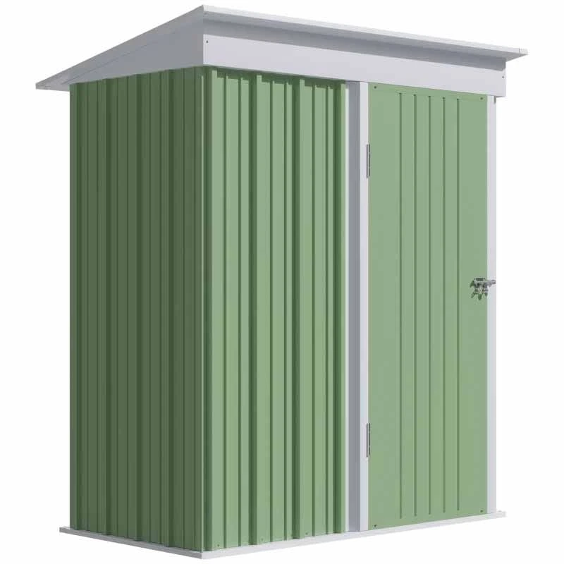 Outsunny Lean-to Metal Garden Shed With 2-Tier Adjustable Shelf - Green And White - 845-840V00YG 3 Outsunny Lean-to Metal Garden Shed With 2-Tier Adjustable Shelf - Green And White - 845-840V00YG - Image 3