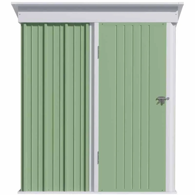 Outsunny Lean-to Metal Garden Shed With 2-Tier Adjustable Shelf - Green And White - 845-840V00YG 8 Outsunny Lean-to Metal Garden Shed With 2-Tier Adjustable Shelf - Green And White - 845-840V00YG - Image 8