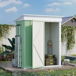 Outsunny Lean-to Metal Garden Shed With 2-Tier Adjustable Shelf - Green And White - 845-840V00YG 19 Outsunny Lean-to Metal Garden Shed With 2-Tier Adjustable Shelf - Green And White - 845-840V00YG -OUTSUNNY Sales Shop o u outsunny 845 840v00yg outdoor