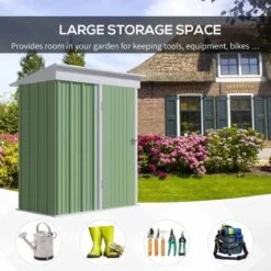 Outsunny Lean-to Metal Garden Shed With 2-Tier Adjustable Shelf - Green And White - 845-840V00YG 14 Outsunny Lean-to Metal Garden Shed With 2-Tier Adjustable Shelf - Green And White - 845-840V00YG -OUTSUNNY Sales Shop o u outsunny 845 840v00yg storage