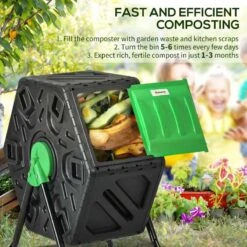 Outsunny 65 Litre Single Rotating Garden Compost Bin - Green & Black - 845-914V00BK -OUTSUNNY Sales Shop o u outsunny 845 914v00bk 3