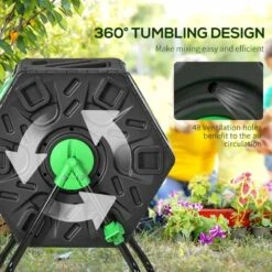 Outsunny 65 Litre Single Rotating Garden Compost Bin - Green & Black - 845-914V00BK -OUTSUNNY Sales Shop o u outsunny 845 914v00bk 4