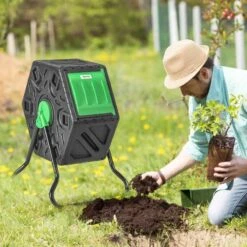 Outsunny 65 Litre Single Rotating Garden Compost Bin - Green & Black - 845-914V00BK -OUTSUNNY Sales Shop o u outsunny 845 914v00bk 9