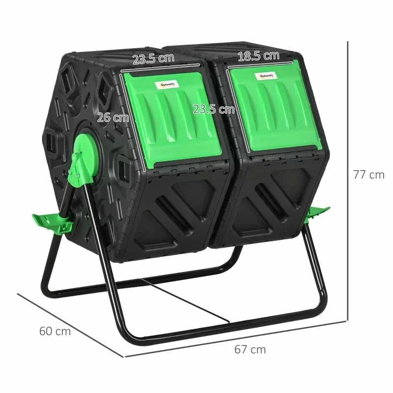 Outsunny 130 Litre Dual Rotating Garden Compost Bin - Green & Black - 845-916V01BK 3 Outsunny 130 Litre Dual Rotating Garden Compost Bin - Green & Black - 845-916V01BK - Image 3