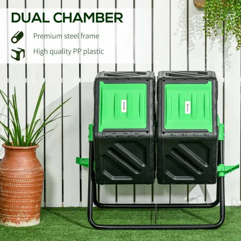 Outsunny 130 Litre Dual Rotating Garden Compost Bin - Green & Black - 845-916V01BK 7 Outsunny 130 Litre Dual Rotating Garden Compost Bin - Green & Black - 845-916V01BK - Image 7