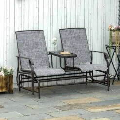 Outsunny 2-Seat Metal Texteline Garden Rocking Chair - Grey - 84A-011