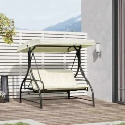 Outsunny 2 In 1 Canopy Swing Chair - Beige And Black - 84A-031