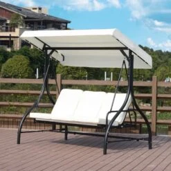 Outsunny 2 In 1 Canopy Swing Chair - Beige And Black - 84A-031 -OUTSUNNY Sales Shop o u outsunny 84a 031 lifestyle