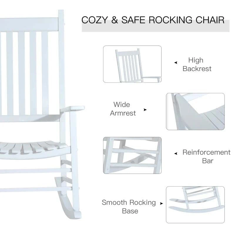 Outsunny Garden Rocking Chair - White - 84A-041WT 4 Outsunny Garden Rocking Chair - White - 84A-041WT - Image 4