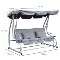 Outsunny 3-Seater Swing Chair With Pillows - Grey - 84A-051GY -OUTSUNNY Sales Shop o u outsunny 84a 051gy dimensions