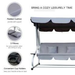 Outsunny 3-Seater Swing Chair With Pillows - Grey - 84A-051GY -OUTSUNNY Sales Shop o u outsunny 84a 051gy features