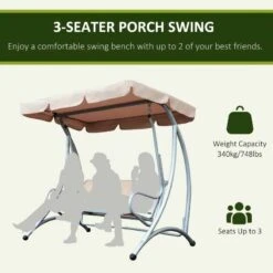 Outsunny 3 Seater Sling Fabric Garden Swing Chair - Beige - 84A-053 -OUTSUNNY Sales Shop o u outsunny 84a 053 3seater
