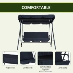 Outsunny 3 Seater Canopy Swing Chair - Black - 84A-054BK -OUTSUNNY Sales Shop o u outsunny 84a 054bk cushion