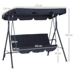 Outsunny 3 Seater Canopy Swing Chair - Black - 84A-054BK -OUTSUNNY Sales Shop o u outsunny 84a 054bk dimensions