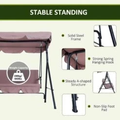 Outsunny 3 Seater Canopy Swing Chair - Brown - 84A-054BN -OUTSUNNY Sales Shop o u outsunny 84a 054bn features