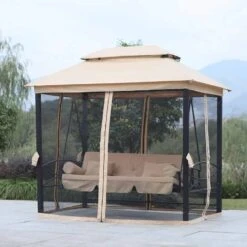 Outsunny 3-Seater Multi-Functional Convertible Swing Chair Gazebo - Beige - 84A-056 -OUTSUNNY Sales Shop o u outsunny 84a 056 cover
