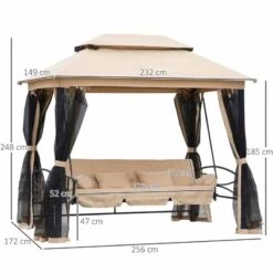 Outsunny 3-Seater Multi-Functional Convertible Swing Chair Gazebo - Beige - 84A-056 -OUTSUNNY Sales Shop o u outsunny 84a 056 dimensions