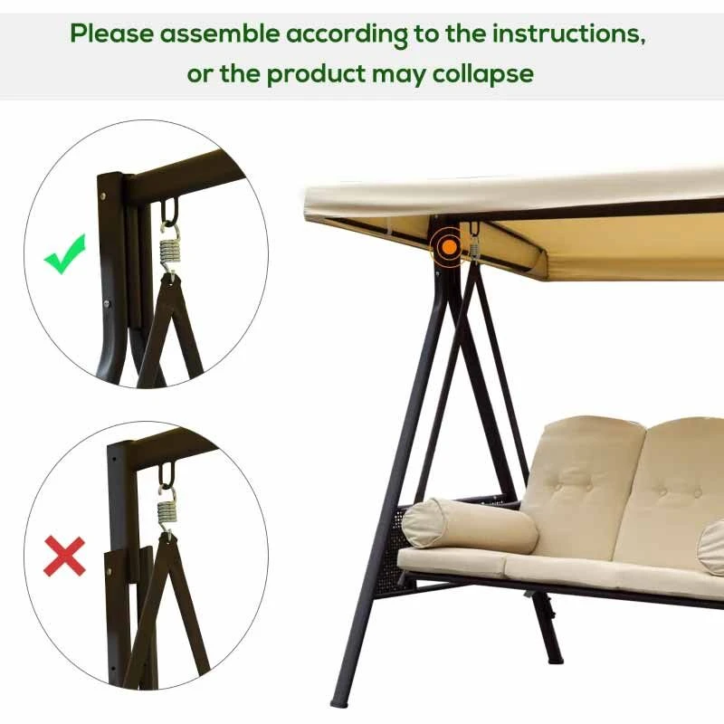 Outsunny 3 Seater Canopy Cushion Swing Chair - Beige - 84A-069 8 Outsunny 3 Seater Canopy Cushion Swing Chair - Beige - 84A-069 - Image 8